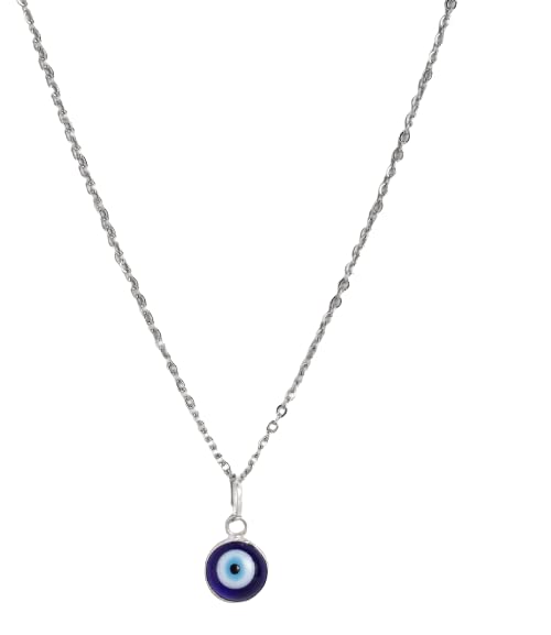 El Regalo Elegant Evil Eye Necklace - Evil Eye Handmade Glass Lamp work Unisex Pendant Necklace for Men, Women, Girls & Boys | Evil Eye Pendant Necklace (Silver)