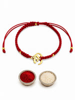 El Regalo OM Rakhi for Brother- Red Thread AUM Bracelet Rakhi for Bhai with Box & Roli Chawal (Gold OM)