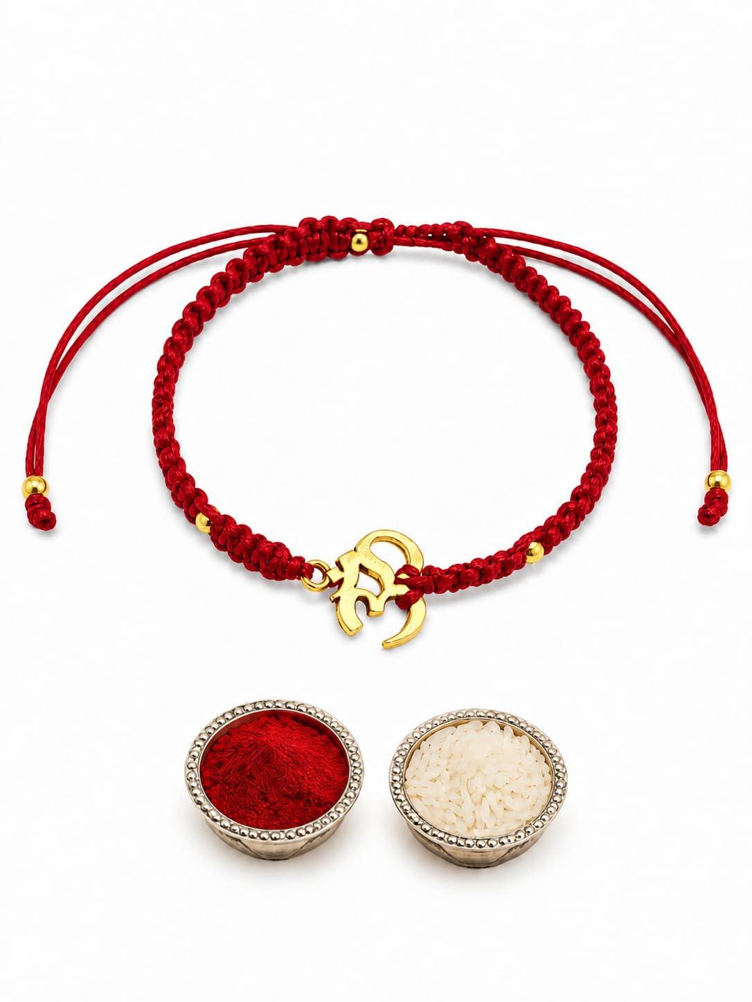 El Regalo OM Rakhi for Brother- Red Thread AUM Bracelet Rakhi for Bhai with Box & Roli Chawal (Gold OM)