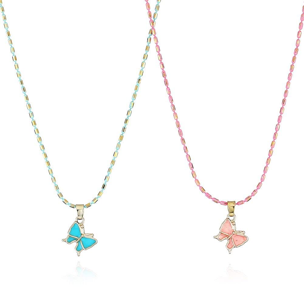 El Regalo 2 PCs Cute Best Friend BFF Pendant Colorful Chain Necklaces Set for Kids/Girls/Boys/Besties/Soul Sisters- Enamel Charms Pendant Necklaces Set for 2 (Bow Necklaces)