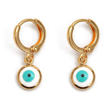 El Regalo 1 Pair Evil Eye Hoop Earrings - Small Dangle Hoop Earring Dainty Evil Eye Small Simple Hypoallergenic Earrings for Girls & Women (White Evil Eye)