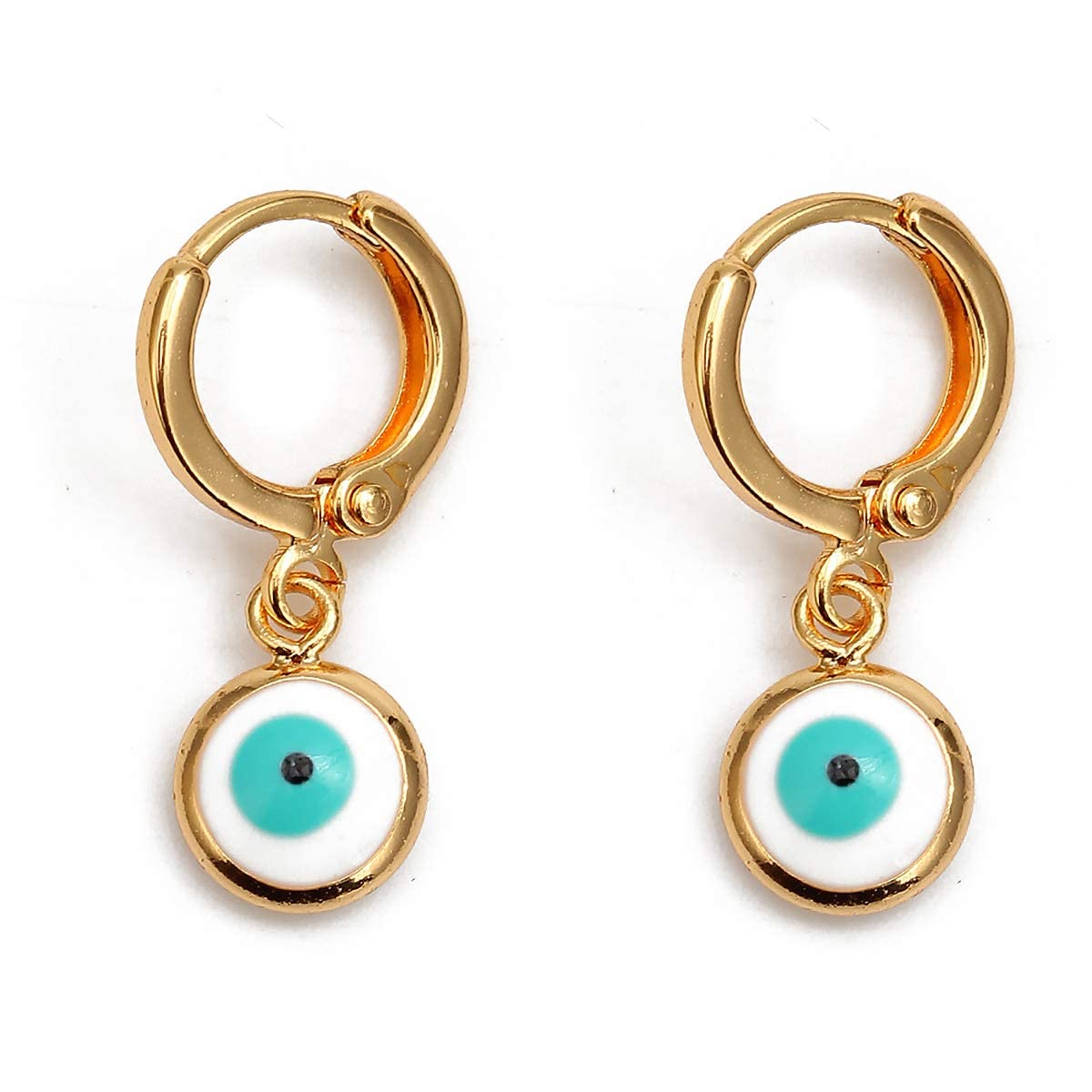 El Regalo 1 Pair Evil Eye Hoop Earrings - Small Dangle Hoop Earring Dainty Evil Eye Small Simple Hypoallergenic Earrings for Girls & Women (White Evil Eye)