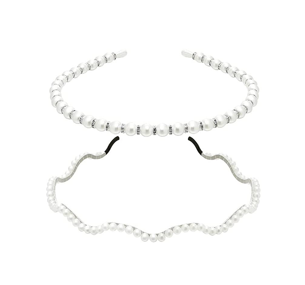 El Regalo 2 PCs Pearl Beads Hair Band Headband for Kids, Girls and women | Bridal Fancy Wedding Party Pearls Hairbands (Option- 2)