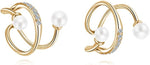 El Regalo 1 Pair Pearl Ear Cuffs Earrings for Non Piercing Ears- CZ Pearls Wrap Non Piercing Cartilage Cuffs Clip On Earrings for Girls/Women (Gold)