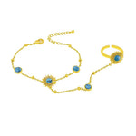 El Regalo 1PC Stainless Steel Non-Tarnish Hand Chain Bracelet with Finger Ring | Elegant & Trendy Adjustable Golden Bracelet for Women & Girls (Turquoise Sun)