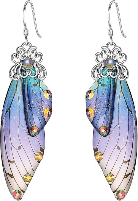 El Regalo Gorgeous Butterfly Wings Earrings - Handcrafted Colorful Austrian Crystal Hook Earrings for Women & Girls | Fantasy Fairy Dangle Earrings | Elegant Jewelry (Blue with Silver Finish)