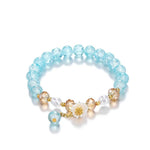 El Regalo Daisy Flower Bracelets- 1PC Crackled Crystal Beads Tassel Flower Charms Bracelet for Girls & Women (Blue)