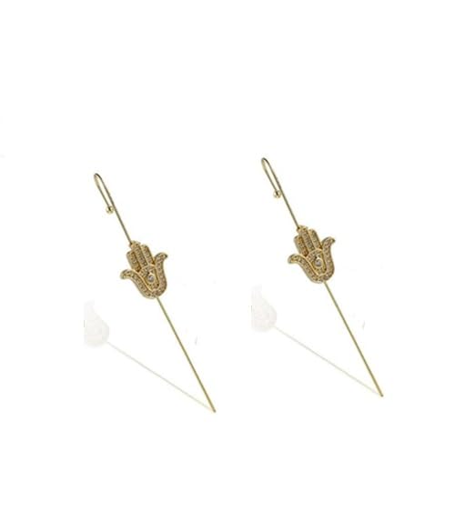El Regalo 1 Pair Fancy Western Ear Wrap Needle Ear Crawler Earrings - Inlaid Zircon, Elegant Ear Cuff Climber Hook Earrings for Women Girls (Stylish Hamsa Hand Ear Crawler)