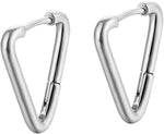 El Regalo Waterproof Men's Women's Punk Stainless Steel Triangle Shape Design Hoop Earrings - Geometry Triangle Huggie Hoop Earrings, Minimalist Punk Rock Style (Silver)