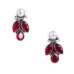 El Regalo Pearl Earrings, 925 Silver Plated Vintage Stones Pearls Stud Earrings for Women & Girls- Silver Lookalike Pearls Earrings (Red)