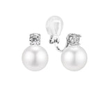 El Regalo CZ Pearl Clip-On Earrings for Women & Girls | Non-Pierced Earrings with CZ Sparkle | Elegant Clip On Pearl Earrings for Weddings, Parties & Casual Wear (Silver)