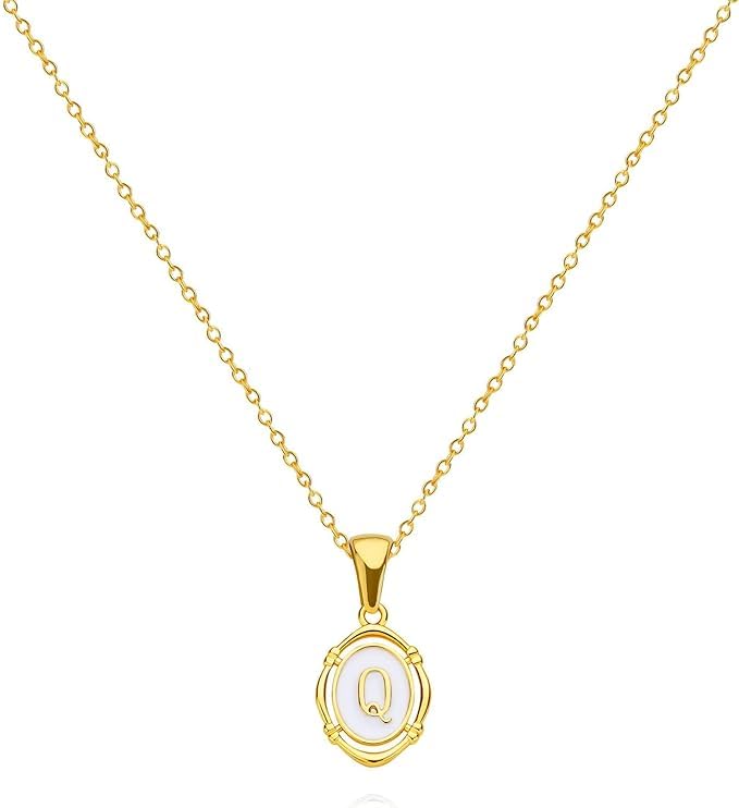 El Regalo Unisex Vintage Style Waterproof Name Initial Letters Pendant Necklaces - Stainless Steel Golden Initials Jewelry - Hypoallergenic Letters Pendant Chain (Letter Q)