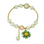 El Regalo 1PC Daisy Flower/Sunflower Crackle Beads Stretch Bracelet for Girls & Women- Fancy Floral Bracelets (Green)