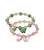 El Regalo 2 PCs Butterfly Crystal Beads Tassel Bracelet With Cute Enamel Butterfly Charms for Girls/Teens/Women (Color Option-2)