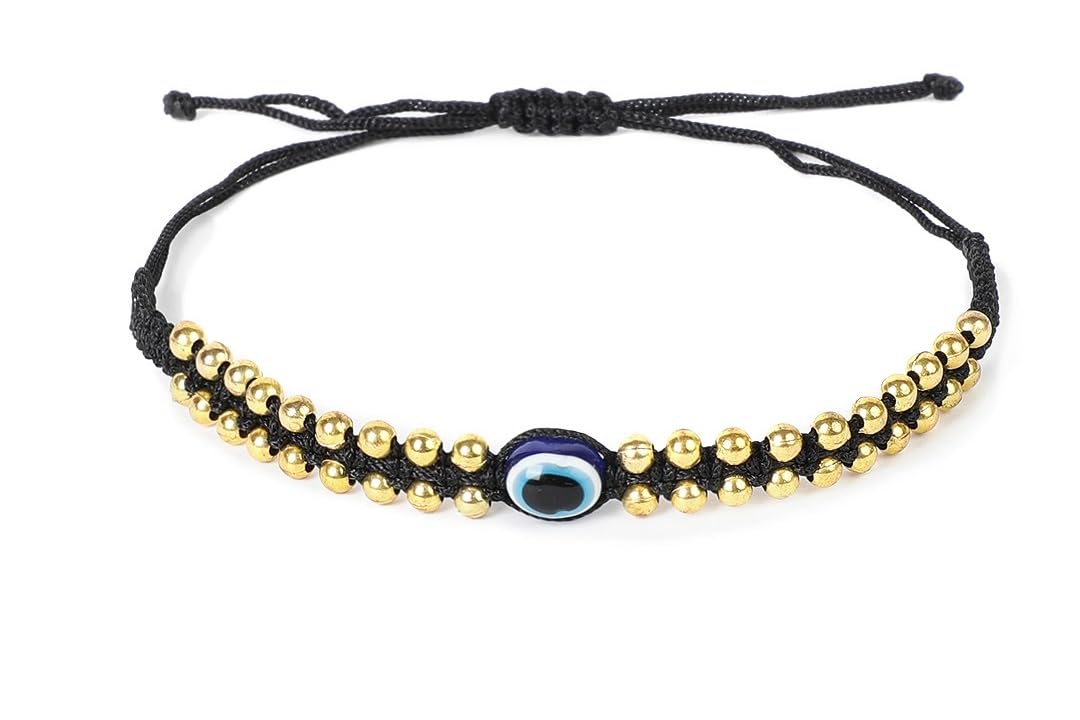 El Regalo Hand Woven Evil Eye Unisex Bracelet - Handmade with Golden & Silver Beads (Golden Black)