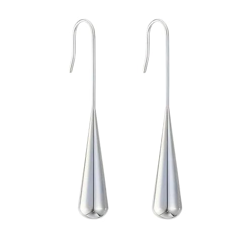 El Regalo Womens Luxury Stainless Steel Water Drop/Tear Drop Minimalist Earrings- Elegant Anti Tarnish Thread Western Earrings (Silver)