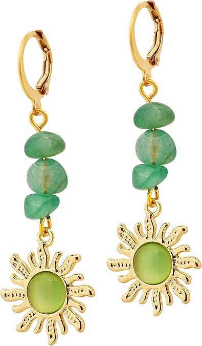 El Regalo Bohemian Style Carnelian Sunburst Earrings- Boho Hippie Gothic Sun Earrings for Girls & Women (Green)