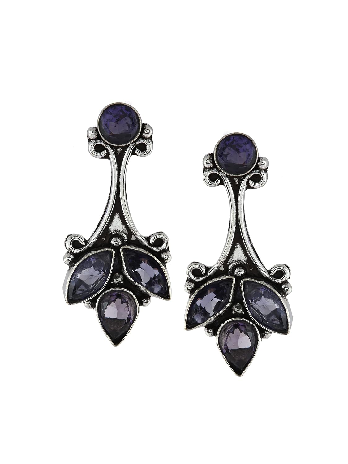 El Regalo 925 Silver Plated Vintage Stones Stud Earrings for Women & Girls (Purple)
