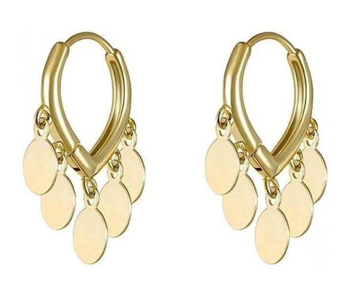 El Regalo Western Golden Coin Pendant Hoop Earrings - Classic Hoops with Light Disc Charms - Elegant and Versatile Jewelry for Women - Luxurious and Sophisticated Design