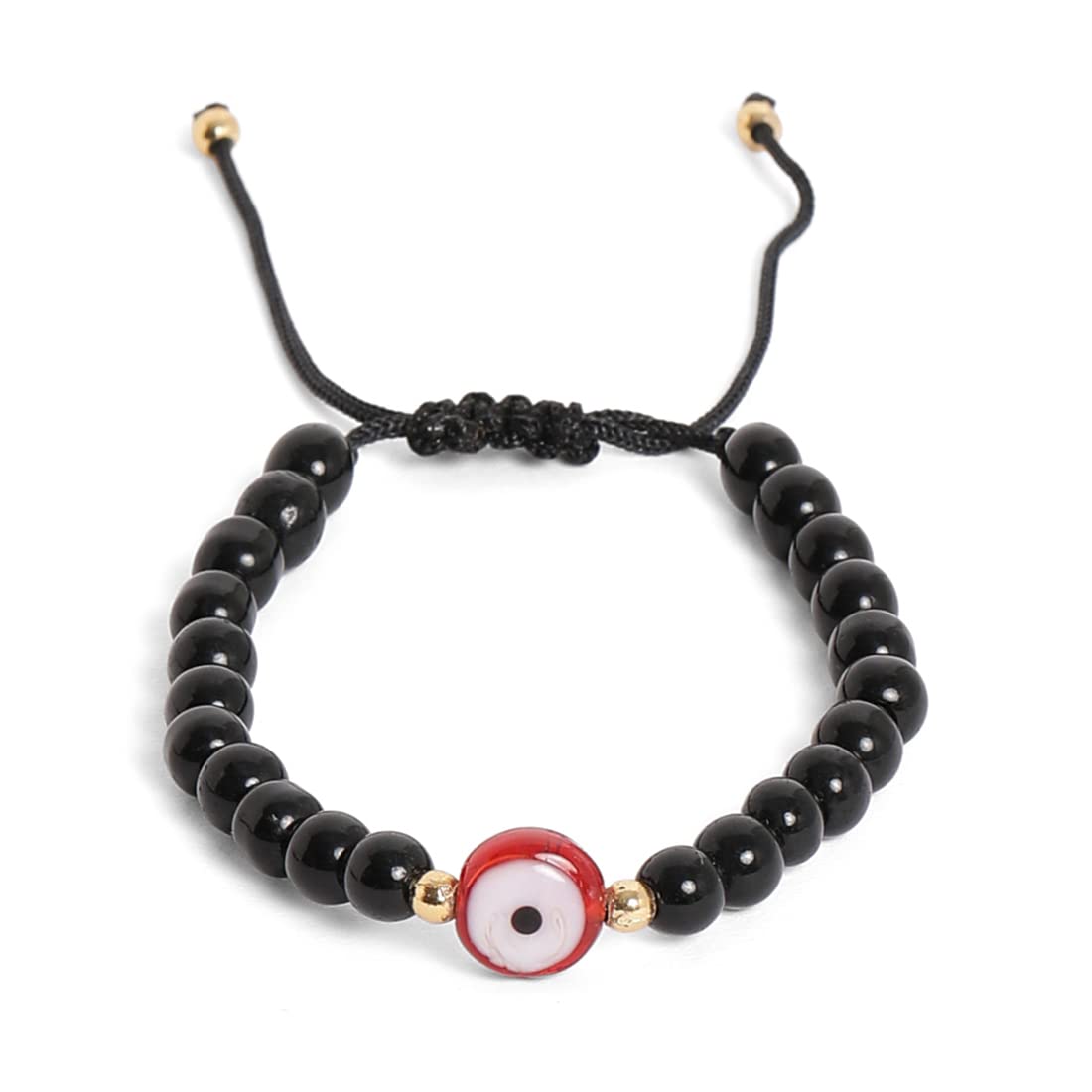 El Regalo 1 PC Evil Eye Black Beads Handwoven Adjustable Unisex Bracelet for Men/Women/Girls/Boys (Red Evil Eye Bracelet)
