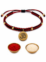 El Regalo Fancy & Traditional AUM/Shell Charm Rakhis for Brother | Elegant Auspicious Bracelet Rakhi for Bhai/Bhaiya with Roli Chawal in Gift Box (OM Rakhi - Red)