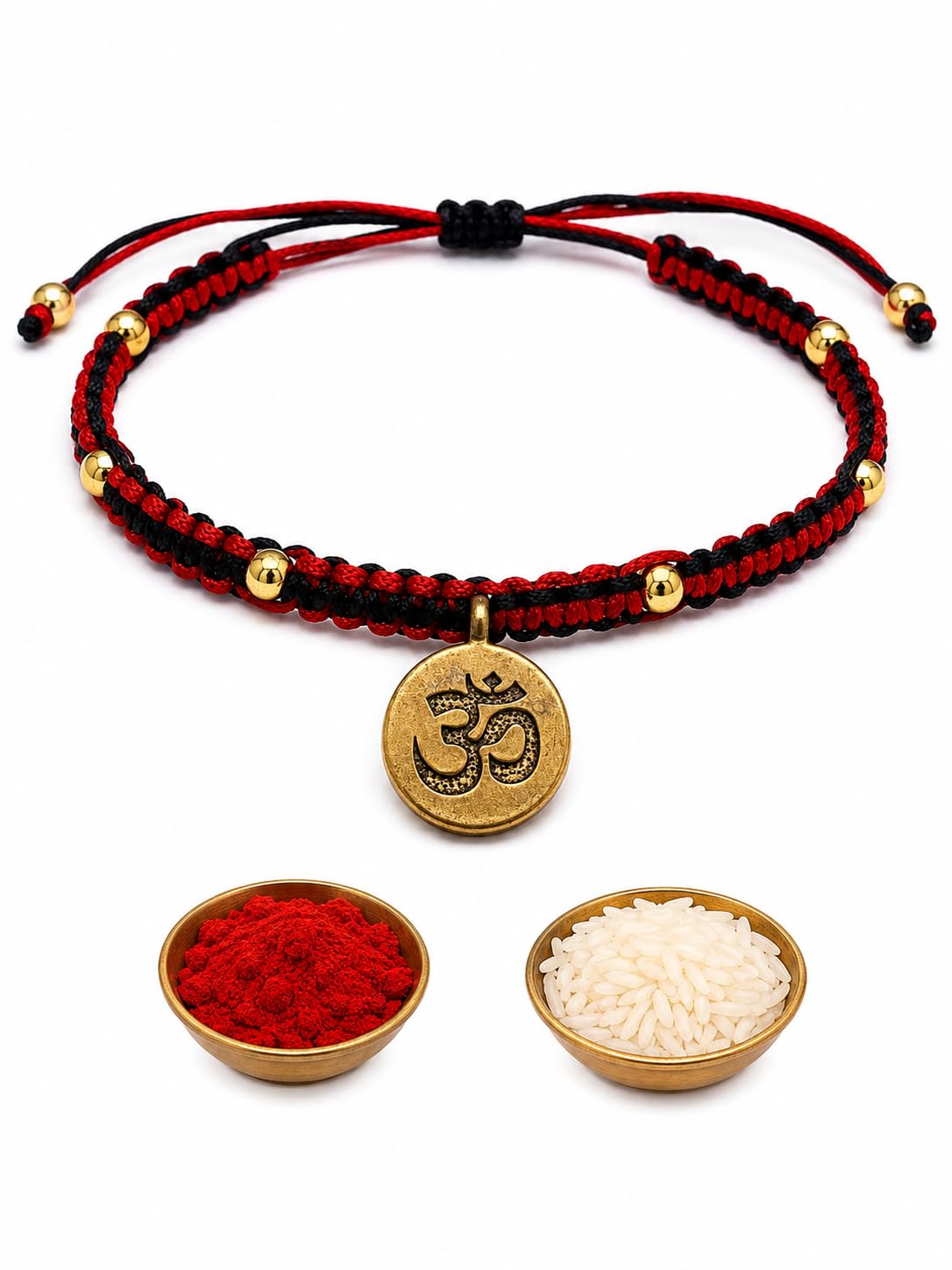 El Regalo Fancy & Traditional AUM/Shell Charm Rakhis for Brother | Elegant Auspicious Bracelet Rakhi for Bhai/Bhaiya with Roli Chawal in Gift Box (OM Rakhi - Red)