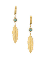 El Regalo Elegant Stainless Steel Leaf/Feather Hoop Turquoise Stone Earrings- Anti Tarnish, Waterproof Statement Leaf Hoops for Modern Women