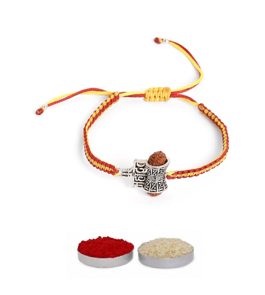 El Regalo 1PC Rudraksha Trident Rakhi for Brother with Roli Chawal, Message Card in Gift Box- OM, Trishul, Damru Rudraksha Rakhi for Bhai/Brother (Mahadev)