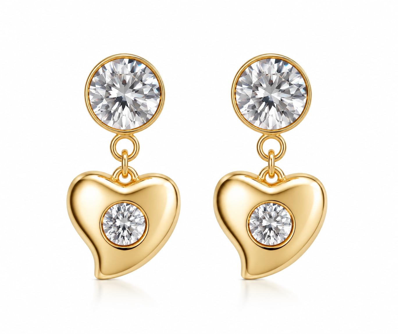 El Regalo Luxury 18K Gold Plated Stainless Steel Earrings for Women & Girls | Premium CZ Studded Anti-Tarnish Drop Earrings | Romantic Heart & Star Western Jewelry Gift Set (Heart Earrings-2)