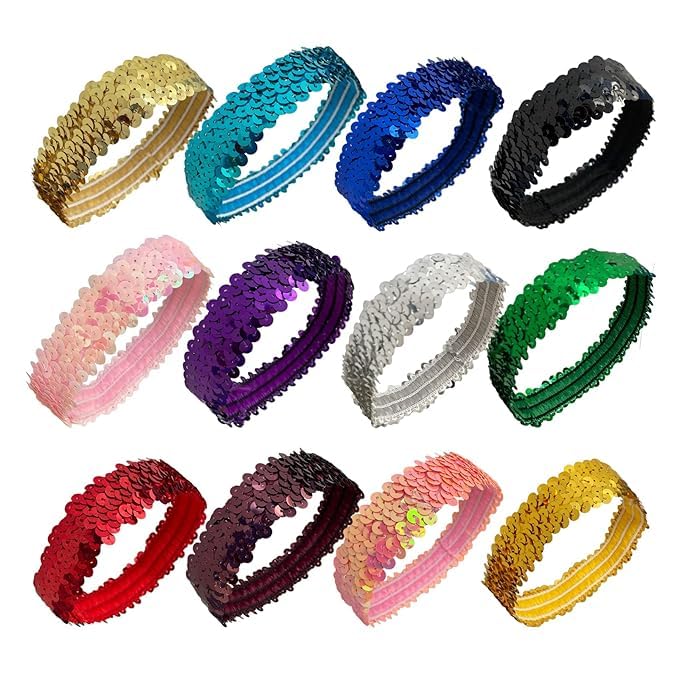 El Regalo 12PCs Sequin Headbands Set - Glittery Hair Bands/Hair Accessories for Kids, Teens & Women,Assorted