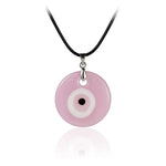 El Regalo 1 PC Big Pink Evil Eye Pendant Necklace for Girls & Women - Turkish Evil Eye Big Leather Rope Necklace (Round Evil Eye)