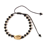 El Regalo Black Beads Golden Shell Handwoven Macrame Adjustable Anklet cum Bracelet for Girls and Women
