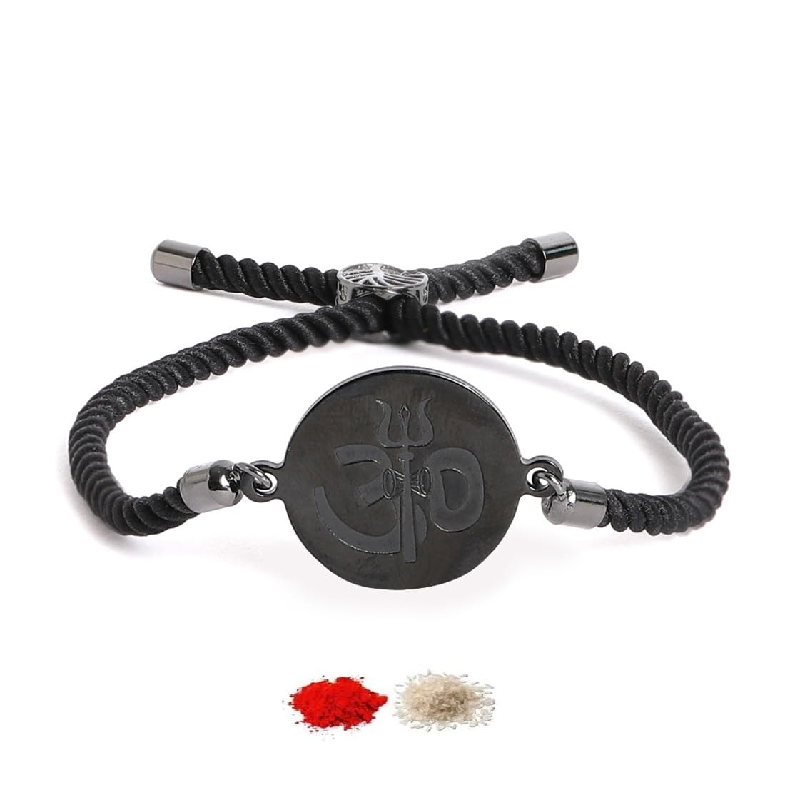 El Regalo 1 PC Stainless Steel OM/Aum Rakhi for Brother - Anti Tarnish Adjustable Rakhi Bracelet for Bhai/Bhatija- Comes with Message Card, Roli-Chawal & Rakhi Box (Black OM Rakhi)
