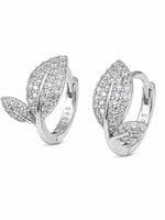 El Regalo Dainty CZ Crystal Leaf Huggie Hoop Earrings for Women & Girls - Cute & Sparkling American Diamond Marquise Leaf Bali Earrings (Silver)