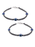 El Regalo Womens Set of 2 German Silver Blue & Black Evil Eye Beaded Anklets
