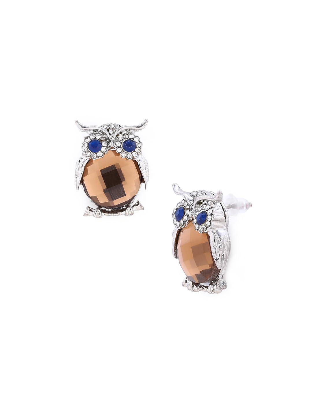 El Regalo Bohemian Owl Crystal Studs Earrings for Girls & Women- Cute Small Owl Earrings (Golden Brown)