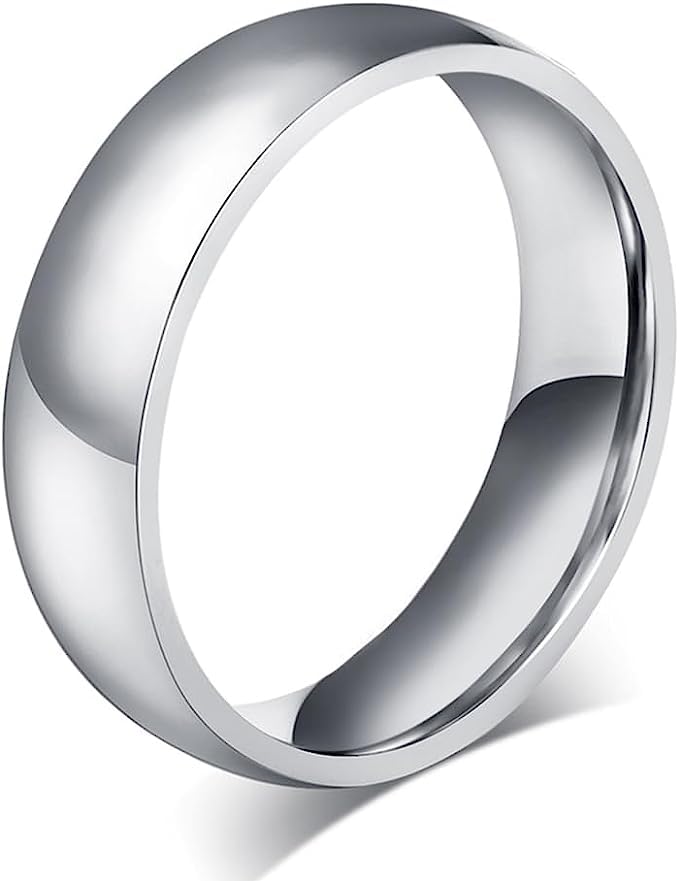 El Regalo Solid Stainless Steel 6mm Plain Classic Band Ring Comfort-Fit for Men Women- Anti Tarnish/Waterproof Plain Dome Stacking Simple Rings Bands Thumb Finger Ring (Silver, 20)