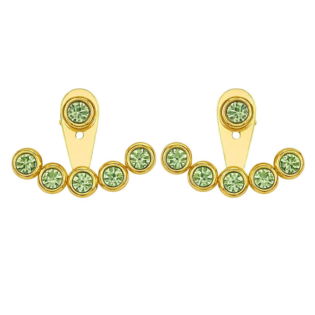 El Regalo 1Pair Stainless Steel Crystal Stud Front Back 2 Ways Ear Jackets for Women & Girls - Elegant Dual Style Earrings with Multicolor CZ Stones (5 Color Options) (Light Green)