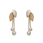 El Regalo Leaf Pearl Tassel Contemporary Drop Earrings For Girls & Women- Gold Tone Leaf Pearl Dangler Earrings (Golden)