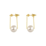 El Regalo Korean Fashion Minimalist Pearl Pendant Gold Dangle Earrings for Women & Girls | Elegant Front Back Chain Drop Studs | Western Gothic Chic & Seductive Party Jewelry
