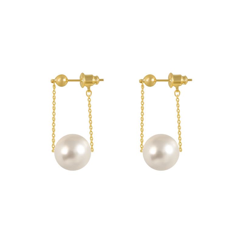 El Regalo Korean Fashion Minimalist Pearl Pendant Gold Dangle Earrings for Women & Girls | Elegant Front Back Chain Drop Studs | Western Gothic Chic & Seductive Party Jewelry