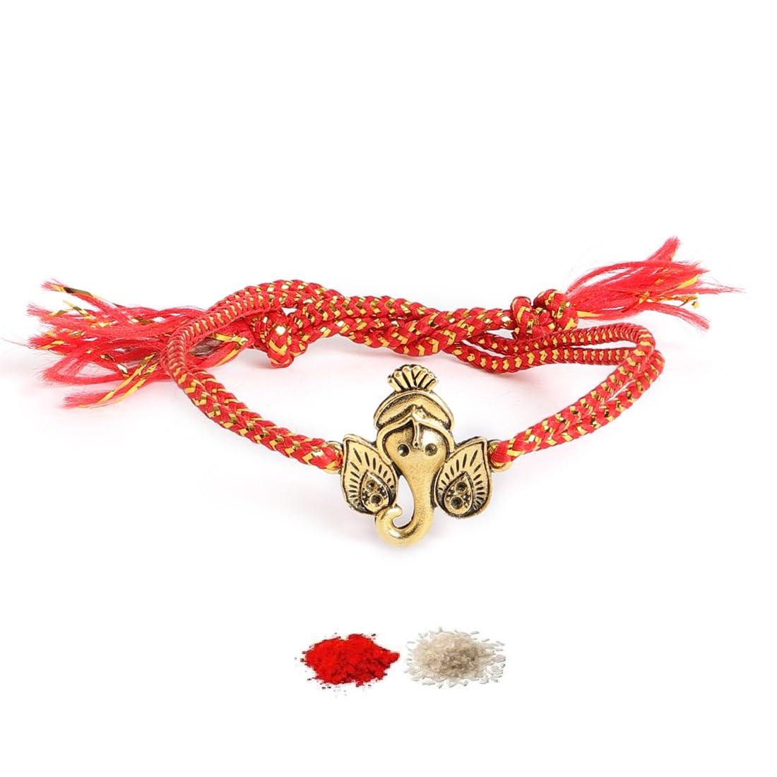 El Regalo OM Ganesha Red Thread Rakhi for Brother/Bhai/Bhaiya- Auspicious OM/Aum, Ganesha Rakhi with Roli Chawal Shagun, Rakhi Message Card in Rakhi Gift Box (Ganesha Red)