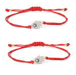 El Regalo 2PCs Unisex Evil Eye Adjustable Bracelet/Cum Anklet Set- Fancy Nazar Bracelet with CZ Crystal Butterfly & Hamsa Hand Charms (Can be worn as anklets by Girls & Women) (Red Hamsa Hand)