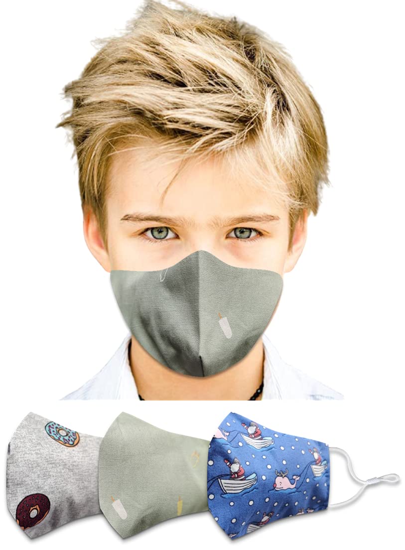 El Regalo (Set of 3 Kids Cotton Face Masks (Age group - 7-12 yrs) | Multi Layer Soft Cotton Reusable & Washable Face Masks With Adjustable Ear Loops for Kids (kids print)