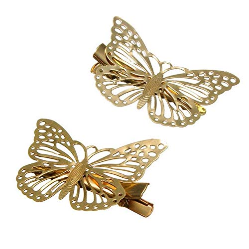 El Regalo 2 Pcs Barrette Hollow Out Golden Butterfly Metal Hair Clips For Girls & Women (Set Of 2) (Golden)