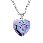 El Regalo 1 PC Tree of Life Vintage Glass Cabochon Heart Pendant Necklace for Women & Girls - Valentines Heart Jewelry for Girls & Women (Purple)