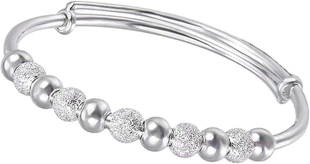 El Regalo Cute 1PC Adjustable Baby Bangle Bracelet for Girls & Boys - 925 Silver Plated Infant Bracelet with Sparkly Beads, Bell & Heart Charm - Ideal Gift for Babies & Toddlers (5cms Diameter) (Style-3)
