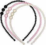 El Regalo 3 PCs Pearls Rehinestones Party Hairbands/Headbands for Girls- Pink, Black & White Pearl Beads Hairbands- Wedding Hair Accessories for Kids, Girls & Women