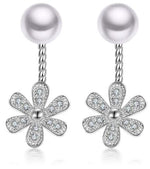 El Regalo Tiny Front Back Flower Pearl Earrings for Women | Premium Silver Plated CZ Studded Cute Jacket Earrings | 2-in-1 Versatile Minimalist Korean Style Earrings