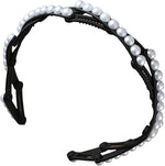 El Regalo Stretchable Foldable Pearl Headband for Women & Girls - Elegant Anti-Slip Hairband for Long & Short Hair, Portable Retractable Hair Accessory for Travel & Everyday Wear (Black, One Size)
